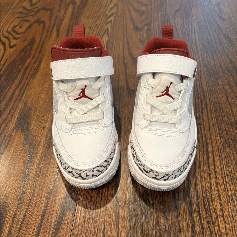 Nike Kids White and Red Jordan-Style Sneakers with Elephant Print